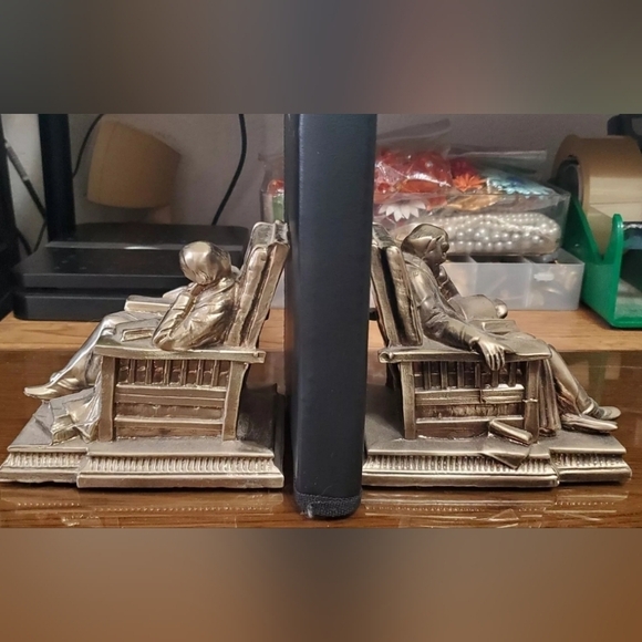 Vtg Cast Metal Bookends Philadelphia Manufacturing Thinking Scholar Book End Set - Picture 3 of 12